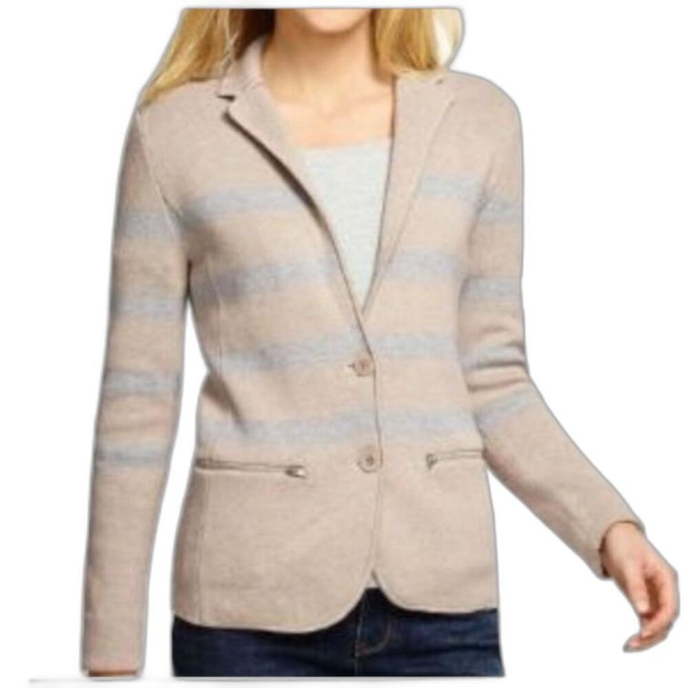 Talbots Women's NWOT Tan Slate Blue Stripe LS Classic Knit Blazer Size XLP